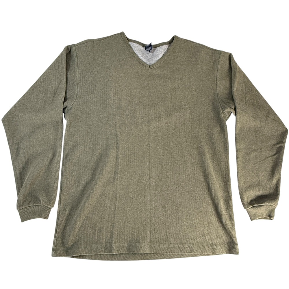 VTG Lands End Mens Cotton V Neck Long Sleeve Casual‎ Shirt Olive Green Size M